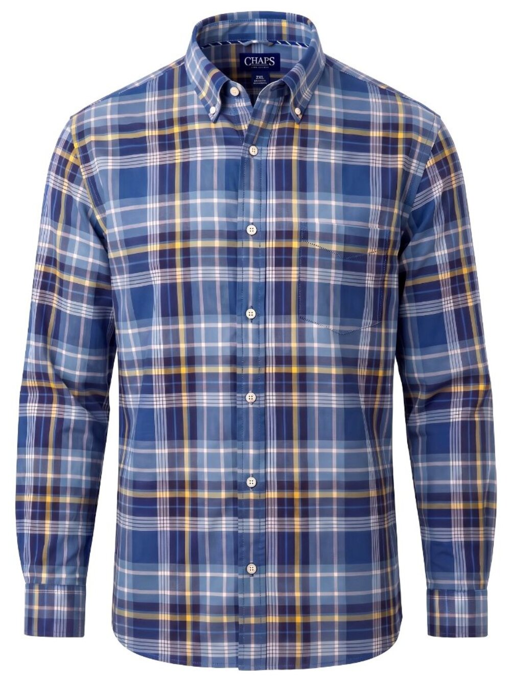 Chaps Mens 2XL Blue Plaid Button Down Shirt 100% Cotton Long Sleeve Preppy XXL